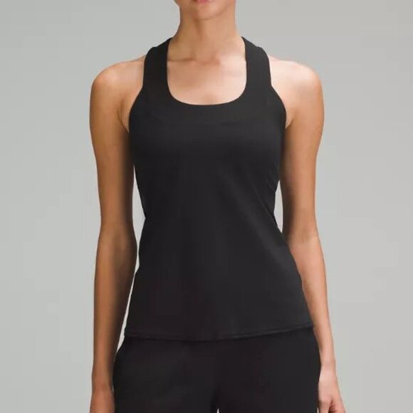 LULULEMON Throwback Scoop Neck Racerback Mesh Tank Top Black Bra Light Support - Picture 1 of 4